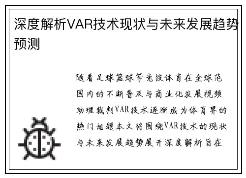 深度解析VAR技术现状与未来发展趋势预测