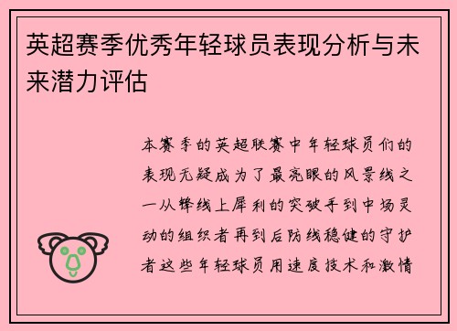 英超赛季优秀年轻球员表现分析与未来潜力评估